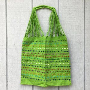 Handmade Hand Woven Cotton Rainbow Striped Mexican Tote Bag - Bolsa Telar Rayas
